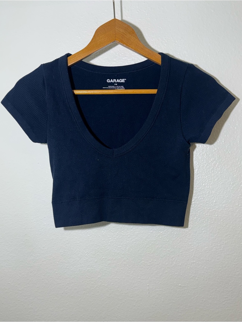 Garage Navy Ribbed Crop Top